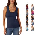 thumbnail image 1 of CUZIBR Tank Tops For Women Solid Color Sleeve Low Round Neck Slim Fit Casual Ribbed Casual T Shirt Stretch Fitting Basic Camisole Stylish Summer Layering Going Out Beach Vacation Tee Shirts,Navy,M, 1 of 4