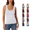 thumbnail image 1 of CUZIBR Tank Tops For Women Solid Color Sleeve Low Round Neck Slim Fit Casual Ribbed Casual T Shirt Stretch Fitting Basic Camisole Stylish Summer Layering Going Out Beach Vacation Tee Shirts,White,XL, 1 of 4