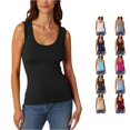 thumbnail image 1 of CUZIBR Tank Tops For Women Solid Color Sleeve Low Round Neck Slim Fit Casual Ribbed Casual T Shirt Stretch Fitting Basic Camisole Stylish Summer Layering Going Out Beach Vacation Tee Shirts,Black,L, 1 of 4