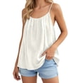 thumbnail image 1 of CUZIBR Tank Tops For Women Summer Camisole Casual Crewneck Sleeveless Loose Fit Solid Color Pleated Ruffled Basic Tee Shirt Fashionable Breathable Cozy Trendy Basic Blouse,White,M, 1 of 6