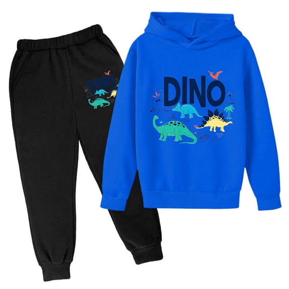 CUZIBR Teen Boys Fall Winter Clothes Long Sleeve Outfits Dinosaur Graphic Hoodie And Pants 2 PC Set Cute Daily Wear,Navy,13-14 Years