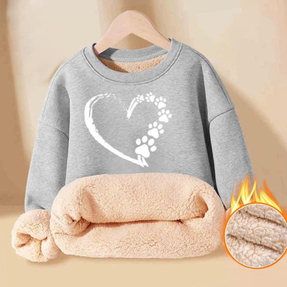 CUZIBR Girls Crewneck Sweatshirt Sherpa Lined Cartoon Love Heart Graphic Pullover Long Sleeve Leisure School Tops,13-14 Years