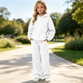 thumbnail image 1 of CUZIBR Teen Girls Fall Outfits Sweatsuit Clothes Set Hoodie And Pants 2 PC Sets Solid Color Long Sleeve Sweet Loungewear,White,13-14 Years, 1 of 3