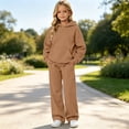 thumbnail image 1 of CUZIBR Teen Girls Outfits Fall Sweatsuit Clothes Set Hoodie And Pants 2 PC Sets Solid Color Long Sleeve Soft School Wear,Brown,15-16 Years, 1 of 3