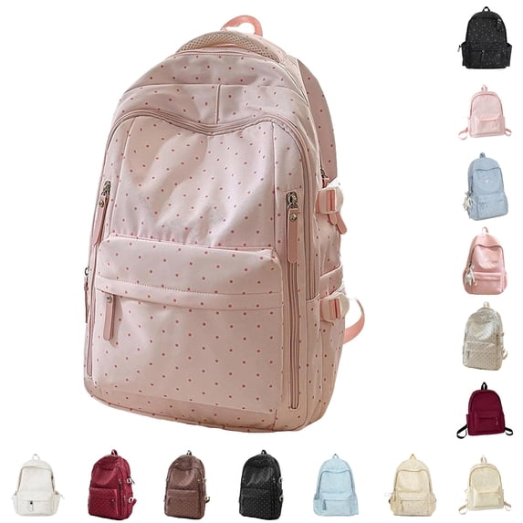CUZIBR Girls Polka Dot Backpack Multi Pocket School Bag Lightweight Casual Travel Daypack Laptop Backpack For Big Girls Students Outdoor Daily Use