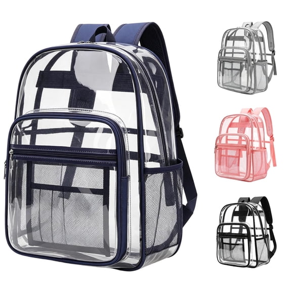 CUZIBR Teen Kids Clear Backpack Transparent Bookbag Front Zipper Pocket Side Pockets Lightweight Adjustable Straps See Through Backpack For School Work Game Travel Bag