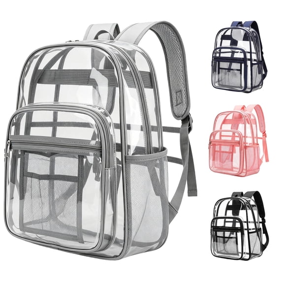 CUZIBR Teen Kids Clear Backpack Transparent Bookbag Front Zipper Pocket Side Pockets Lightweight Adjustable Straps See Through Backpack For School Work Game Travel Bag