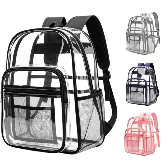 CUZIBR Teen Kids Clear Backpack Transparent Bookbag Front Zipper Pocket Side Pockets Lightweight Adjustable Straps See Through Backpack For School Work Game Travel Bag