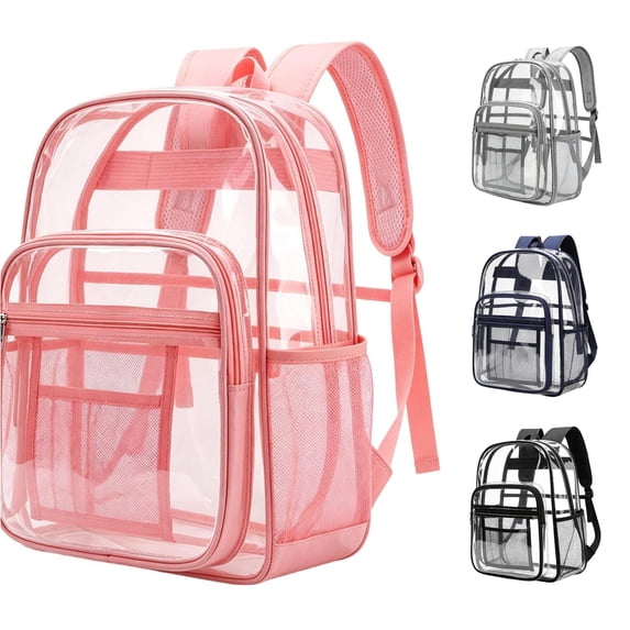 CUZIBR Teen Kids Clear Backpack Transparent Bookbag Front Zipper Pocket Side Pockets Lightweight Adjustable Straps See Through Backpack For School Work Game Travel Bag