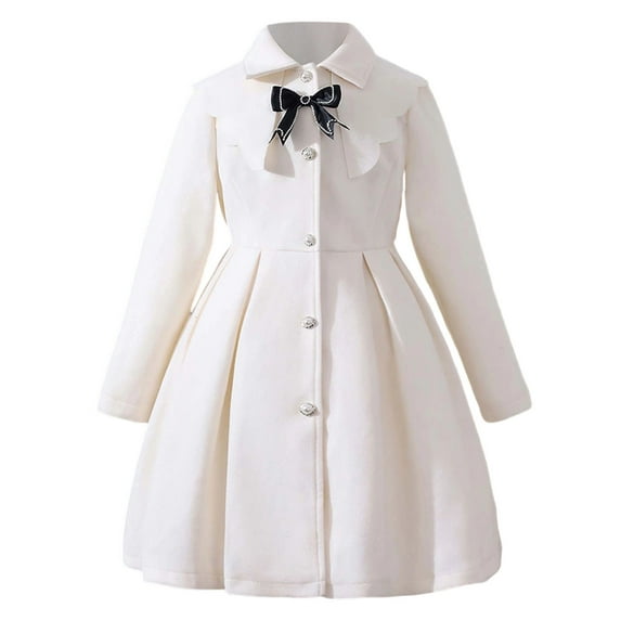 CUZIBR Teens Elegant Dresses Jacket Solid Color Button Down Thick Warm Long Sleeve Dress For Big Girls Formal Winter Parties Clothes Winter Dress,White,10-11 Years