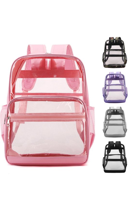 Teens Girls Clear Backpack Transparent Rucksack With Padded Shoulder Straps Front Zipper Pocket See Through Bag For Concert Sports Event Travel Daily Commute School Use