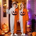 thumbnail image 1 of CUZIBR Teens Halloween Onesie Pajamas Boys Girls Hooded Plush Pumpkin Pajama Patchwork Zip Up Long Sleeve Jumpsuit Loungewear Funny Sleepwear,Khaki,15-16 Years, 1 of 4