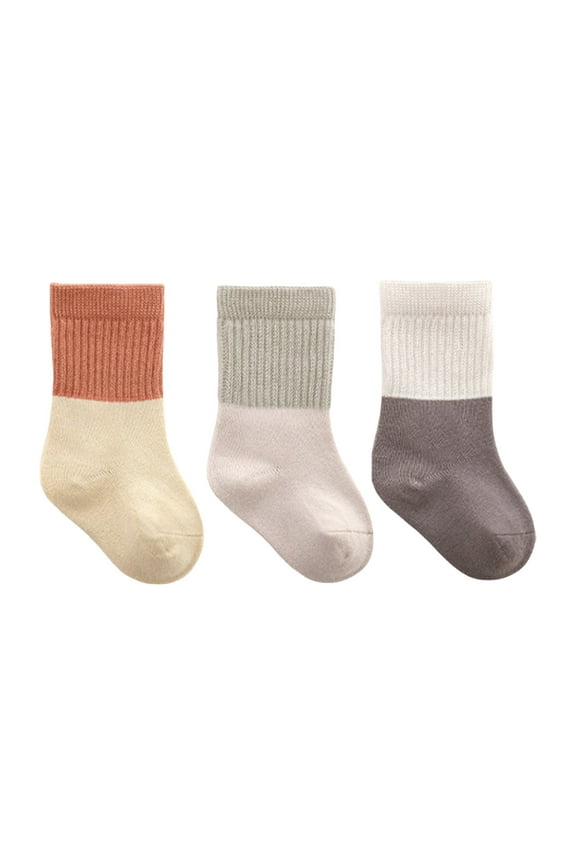 Teens Socks 3 Pairs Breathable Patchwork Color Block Boot Crew Socks Non Cotton Casual Mid Cut Sport Soft Warm Socks,Grey,3-5 Years