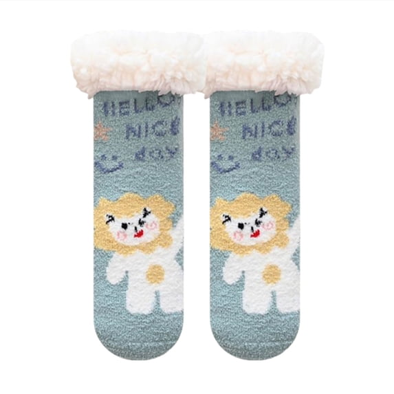 CUZIBR Teens Socks Cute Christmas Tree Deer Animal Cartoon Print Fuzzy Wool Thick Winter Warm Slipper Socks Anti-Slip Soft Comfy Breathable Boot Crew Socks,Green,0 -6 Months
