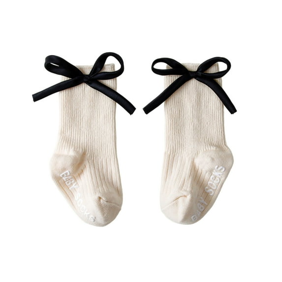 CUZIBR Teens Socks Knee High Socks Solid Color Cute Cartoon Bow Floor Socks Breathable Soft Dress Stockings Knitted Fashion Footwear,Beige2,0-1 Years