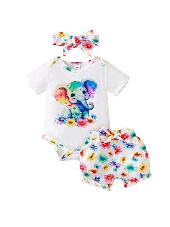 Tiny Cutey Baby Girl Clothes Summer Outfits Sets Ruffle Sleeve Romper And Floral Shorts With Headband Birthday Dailywear For Toddler