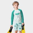 thumbnail image 1 of CUZIBR Toddler 3 Piece Swimsuits Rash Guard Raglan Sleeve Striped Cute Cartoon Pattern Long Sleeve Shirts Tops And Elastic Waist Shorts Trunks Swimwear Outfits Bathing Suit,Green,2-3 Years, 1 of 4