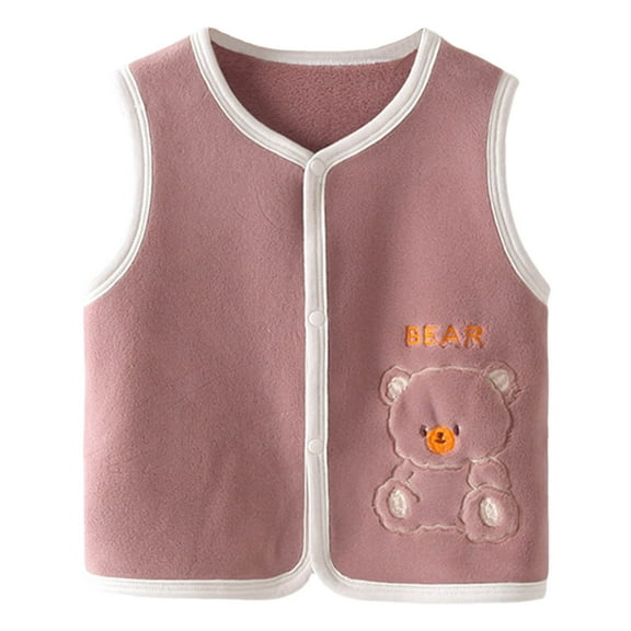 CUZIBR Toddler Baby Boys Girls Winter Sleeveless Cartoon Coats Warm Coats Vest Jacket Bear Print Pattern Holiday Dailywear For Child