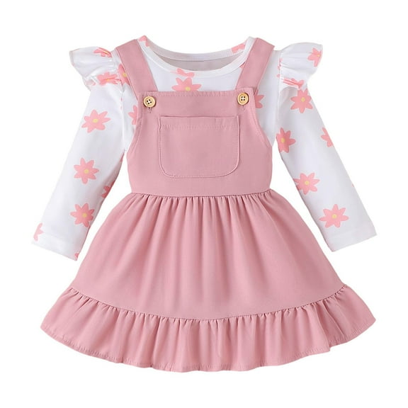 CUZIBR Toddler Baby Girl Fall Outfits Long Sleeve T Shirt Tops Suspender Skirt Overalls Toddler Girls Clothing Sets Relaxed Fit Dailywear For Child