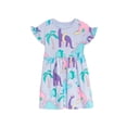 thumbnail image 1 of CUZIBR Toddler Baby Girls Beach Dress Cute Cartoon Dinosaur Print Ruffles Sleeve Round Neck Summer Loose Fit Relaxed Lightweight Breathable Casual Princess A-Line Dresses,Light Blue,5-6 Years, 1 of 8