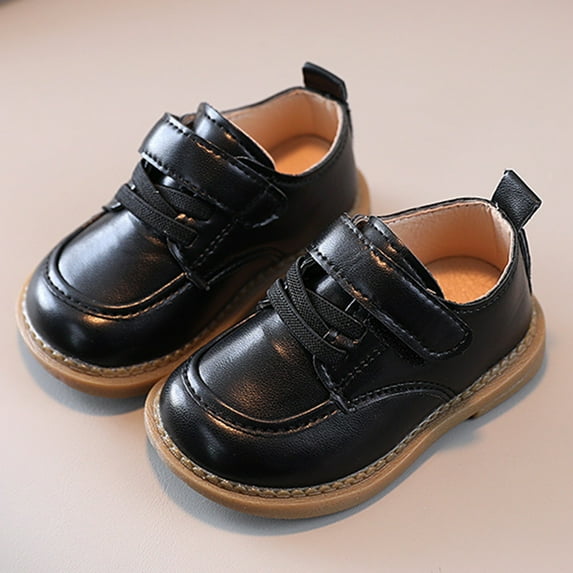 CUZIBR Toddler Baby Infant Sneakers Hook And Loop Solid Color Soft Leather Spring Walking Shoes Floor Sports Flat Soles Non-Slip Lightweight Comfortable Casual Footwear Dailywear,Black,2-2.5 Years