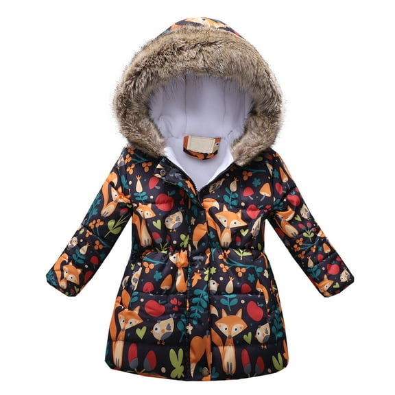 CUZIBR Toddler Baby Kids Girls Winter Thick Warm Parkas Hooded Windproof Coats Outwear Jacket Versatile Dailywear For Child