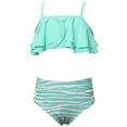thumbnail image 1 of CUZIBR Toddler Baby Kids Swimsuit Spaghetti Strap Square Collar Ruffles Tank Top Striped Briefs Bottom Bathing Suit For Little Girls Two Piece Beach Wear Swimwear Bikini Set,Green,2-3 Years, 1 of 7