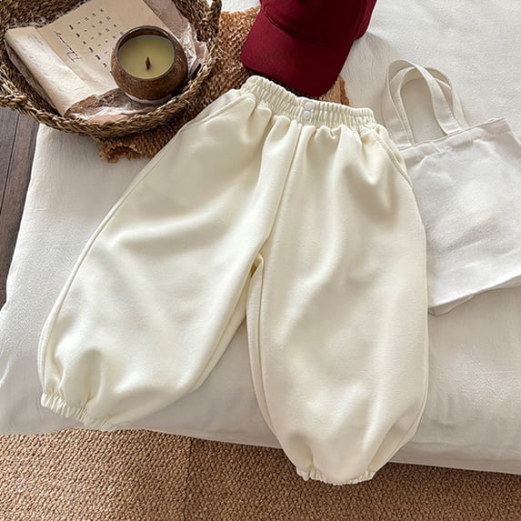CUZIBR Toddler Baggy Sweatpants Boys Wide Leg Athletic Joggers Pants With Pocket Drawstring Elastic Waist Cozy Workout Active Trousers,White,3-4 Years