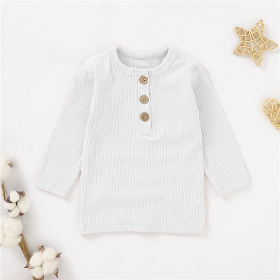 CUZIBR Toddler Basic Tops Ribbed Knitting Solid Color Sweater Button Base T-Shirt Ruffles Long Sleeve Layering Soft Tee Fashion Outwear Clothing,White,4-5 Years