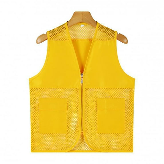 CUZIBR Toddler Basic Tops Solid Sleeveless Hollow Out Mesh Breathable Waistcoat Zipper Up Fishing Travel Hiking Vests Jacket Fashion Outwear Clothing,Yellow,10-12 Years