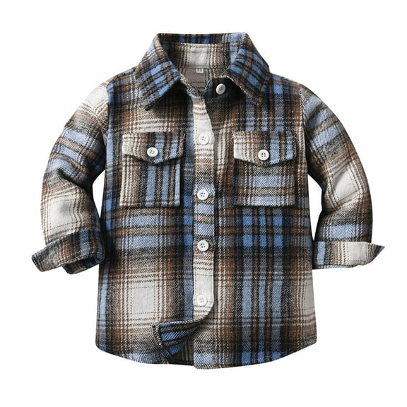 CUZIBR Toddler Boys Girls Shirt Coats Jacket Plaid Long Sleeve Kids Lapel Button Tops Outwear Cozy Dailywear For Child