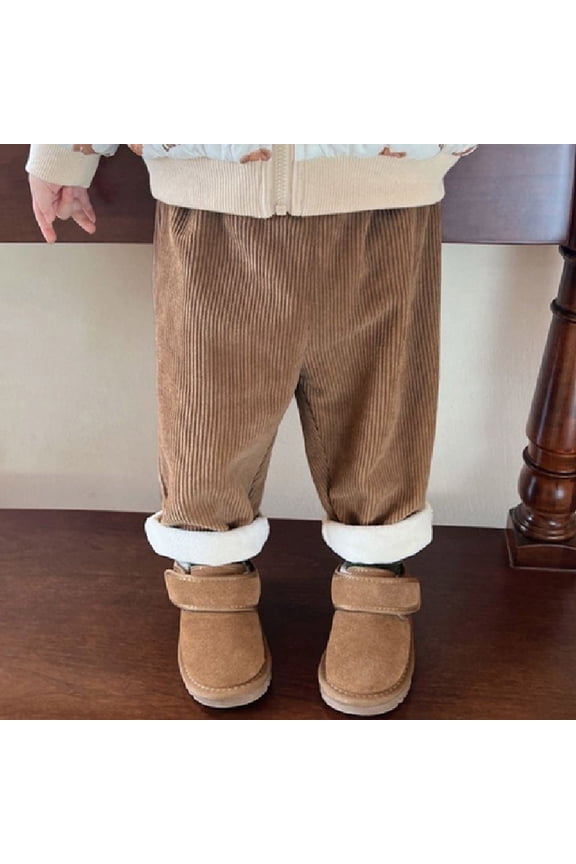 Toddler Boys Girls Snow Pants Winter Thick Warm Windproof Ankle-Tied Trousers Elastic Waist Solid Color Lightweight Padded Pants,Brown,5-6 Years