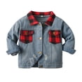 thumbnail image 1 of CUZIBR Toddler Boys Girls Windproof Plaid Patchwork Denim Coats Jacket Kids Warm Outerwear Jacket Lovely Dailywear For Child, 1 of 6