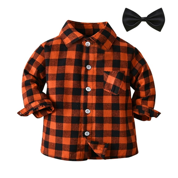 CUZIBR Toddler Boys Long Sleeve Autumn Fall Bow Tie Shirt Tops Coats Outwear Clothes Plaid Cozy Dailywear For Child