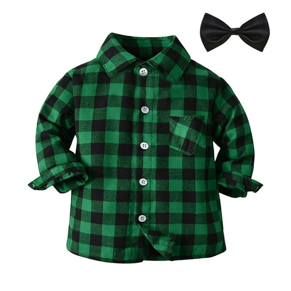 CUZIBR Toddler Boys Long Sleeve Autumn Fall Bow Tie Shirt Tops Coats Outwear Clothes Plaid Fashionable Dailywear For Child