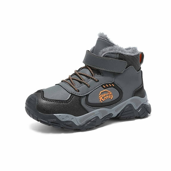 CUZIBR Toddler Boys Shoes Ankle Boots Non Color Block Lace Up Leather Casual Hiking Booties Thermal Lined Hook And Loop Fashion Shoe Outdoor Lightweight Comfy Footwear,Grey,11-11.5 Years