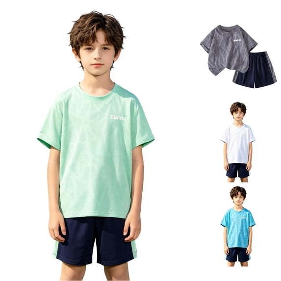 CUZIBR Toddler Boys Summer Outfit Sets O-Neck Short Sleeve Tshirts Tops With Shorts Two Piece Gradient Sportswear Number Printed Kids Clothes Sets,Green,7-8 Years