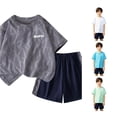 thumbnail image 1 of CUZIBR Toddler Boys Summer Outfit Sets O-Neck Short Sleeve Tshirts Tops With Shorts Two Piece Gradient Sportswear Number Printed Kids Clothes Sets,Grey,5-6 Years, 1 of 5
