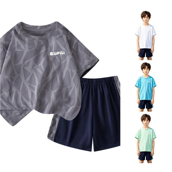 CUZIBR Toddler Boys Summer Outfit Sets O-Neck Short Sleeve Tshirts Tops With Shorts Two Piece Gradient Sportswear Number Printed Kids Clothes Sets,Grey,5-6 Years