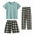 thumbnail image 1 of CUZIBR Toddler Boys Summer Tops With Pants Short Sleeve Tee Shorts And Pants Three Piece Outfit Sets Kids Home Wear Clothes Sets,Blue,8-9 Years, 1 of 7
