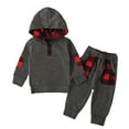 thumbnail image 1 of CUZIBR Toddler Boys Winter Long Sleeve Red Black Plaid Prints Tops Pants 2PCS Outfits Clothes Sets For Babys Clothes Hooded Soft Dailywear For Child, 1 of 8