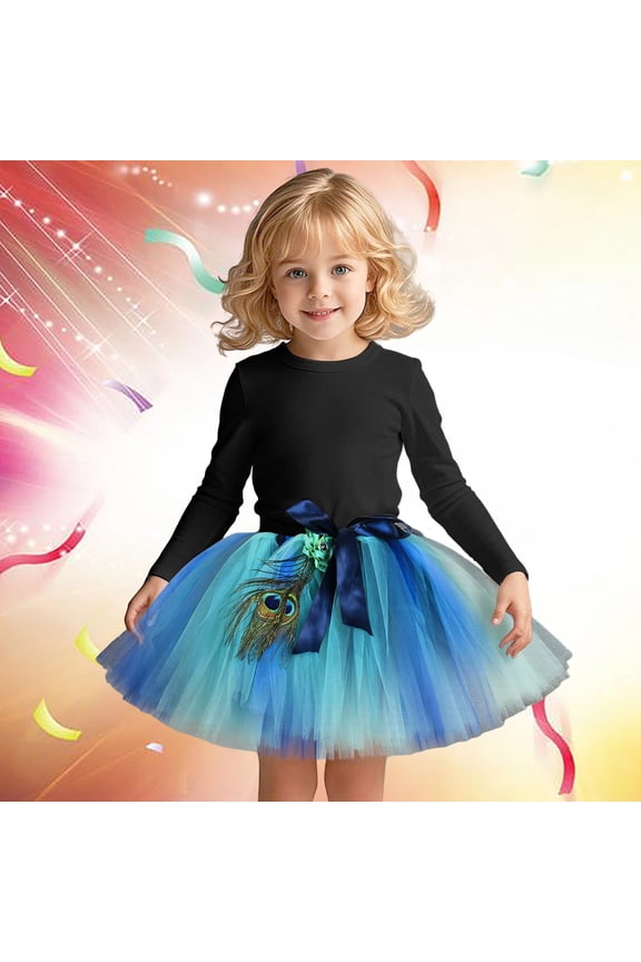 Toddler Children Girls Elegant Skirt Outfits Round Neck Solid Long Sleeve T Shirt Tops With Rainbow Tutu Skirts Dancing Princess Suit Spring Travel Clothes Tracksuit,Black,5-6 Years