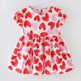 thumbnail image 1 of CUZIBR Toddler Dresses Heart Print High Waist Pleated A Line Short Sleeve Round Neck Soft Breathable Casual Loose Fit Party Fashionable Cozy Summer Sundress Prom Dresses,Red,2-3 Years, 1 of 6