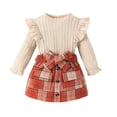 thumbnail image 1 of CUZIBR Toddler Girl Fall Winter Clothes Solid Color Long Sleeve Ribbed T Shirt Knit Tops Plaid Button Mini Skirts Sets Outfits Leisure Dailywear For Child, 1 of 9