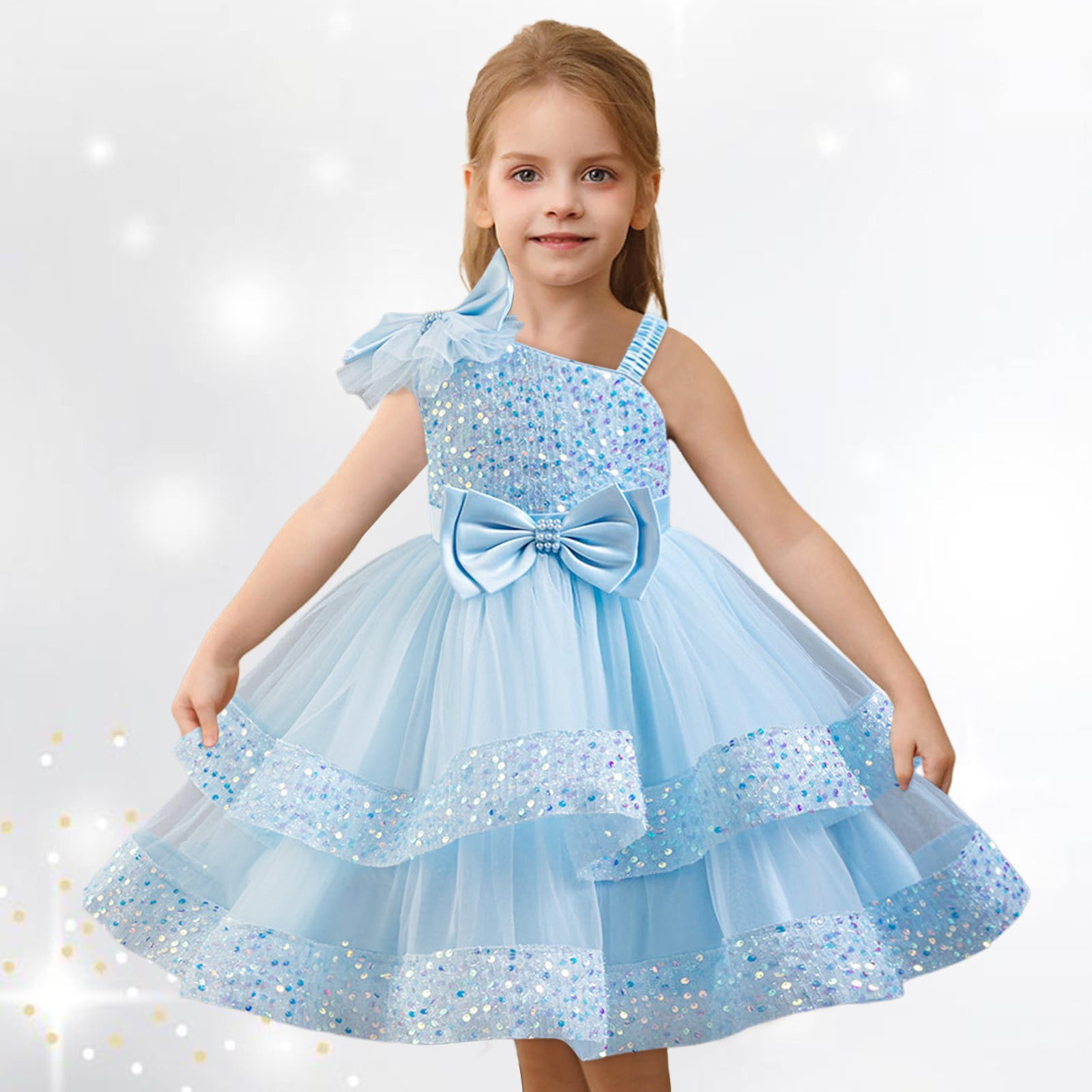 CUZIBR Toddler Girl Pageant Tutu Dresses Ruffles Sleeveless Bow One ...