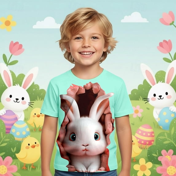CUZIBR Toddler Girls Easter Bunny Shirts Cute Graphic Short Sleeve Crewneck Loose Relaxed Fit T Shirts For Boys Colorful Holiday Graphic Tees Soft Casual Kids Top Cute Basic Tees,Mint Green,8-9 Years
