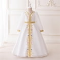 thumbnail image 1 of CUZIBR Toddler Girls Formal Elegant Dresses Long Sleeve Traditional Floral Print Embroidery Color Block Ball Gowns High Waist Pleated Crewneck Tutu Dress Birthday Fashion Clothes,White,6-7 Years, 1 of 8