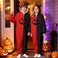 thumbnail image 1 of CUZIBR Toddler Girls Halloween Onesie Pajamas Boys Hooded Plush Pumpkin Pajama Patchwork Zip Up Long Sleeve Jumpsuit Loungewear Lovely Homewear,Red,5-6 Years, 1 of 4