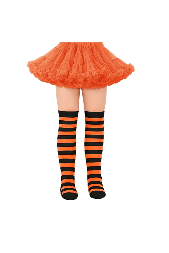 Toddler Girls Knee High Socks Classic School Uniform Striped Soccer Stockings Soft Stretchable Over The Calf Seamless Stretchable Breathable Soft Long Tube Socks Dailywear,Orange,One Size