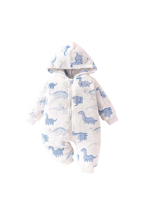Toddler Girls Outfit Jumpsuit Dinosaur Print Hooded Romper Jumpsuit Thick Warm Bodysuit Cozy Wool Lined Playwear Sweatsuit Clothing Sets,White,18-24 Months
